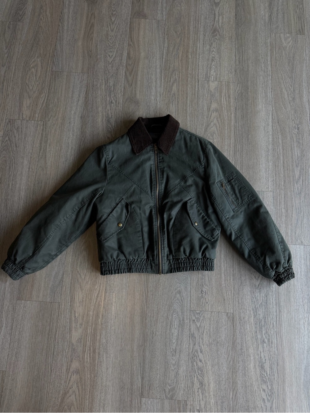 Blank NYC Dark Green Bomber Jacket with Corduroy Collar - Women - Picture 2 of 5